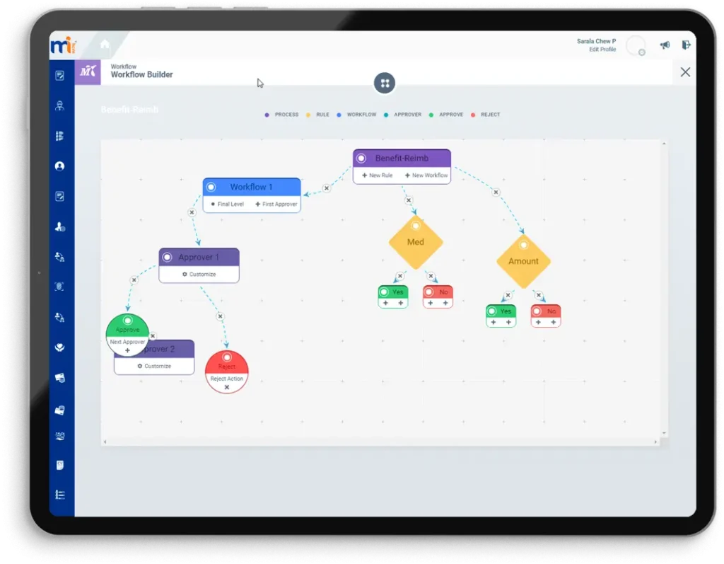 Core HR Management workflow builder interface