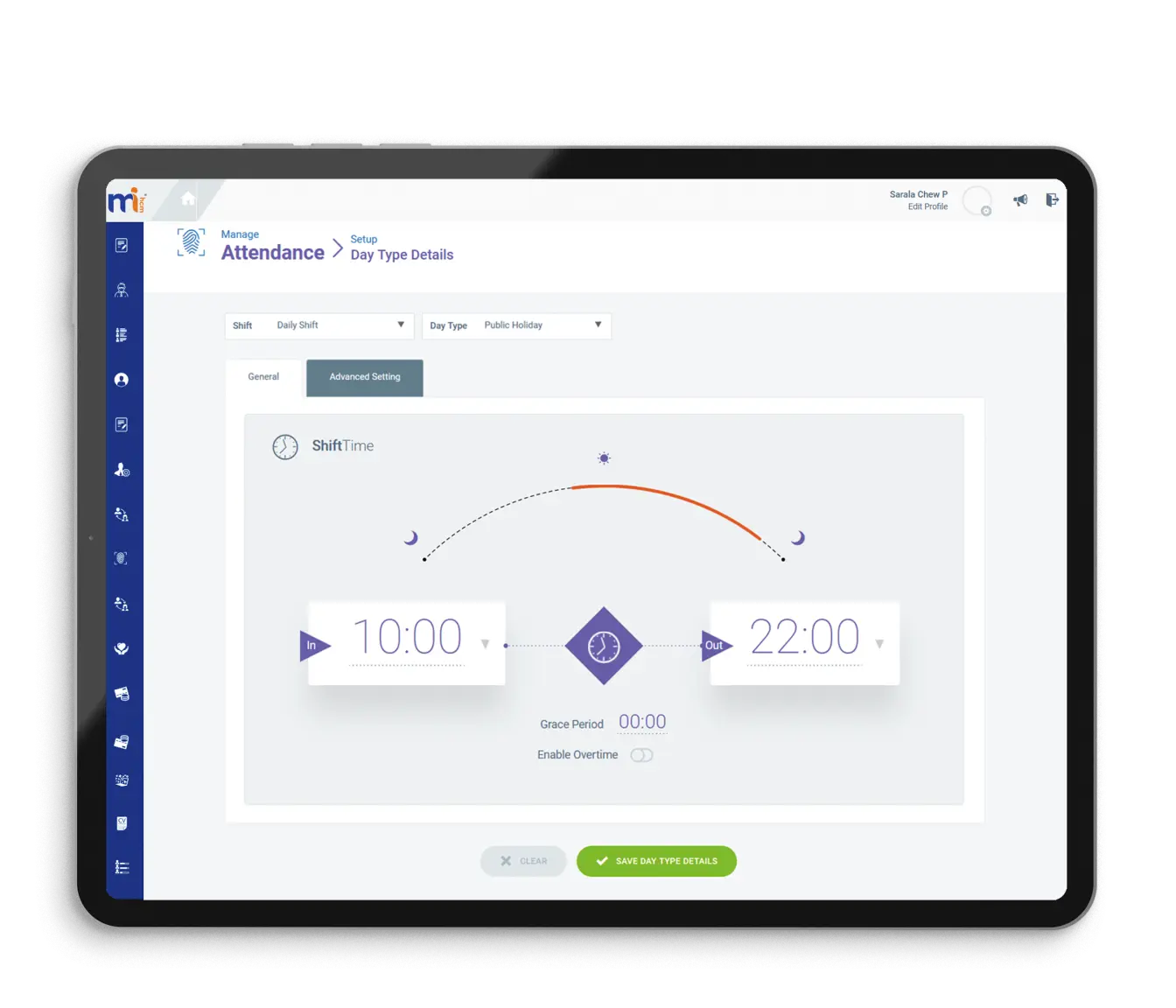Time tracking interface on tablet