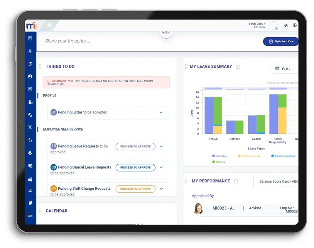 Self-service leave summary and learning widgets