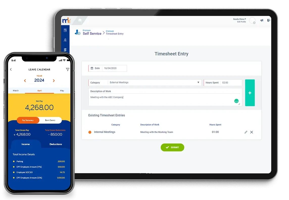 Employee self-service dashboard and mobile views