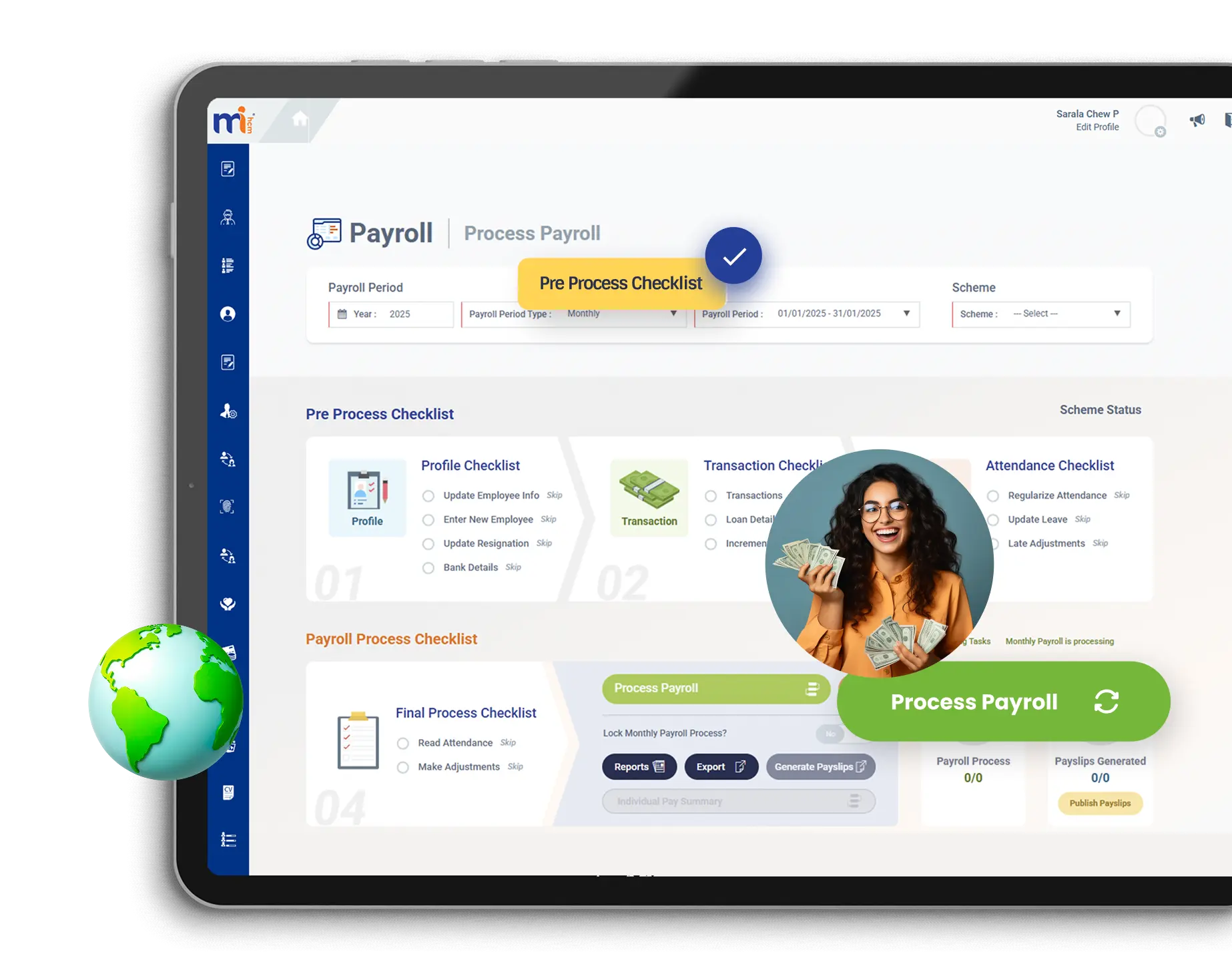 Global payroll processing interface