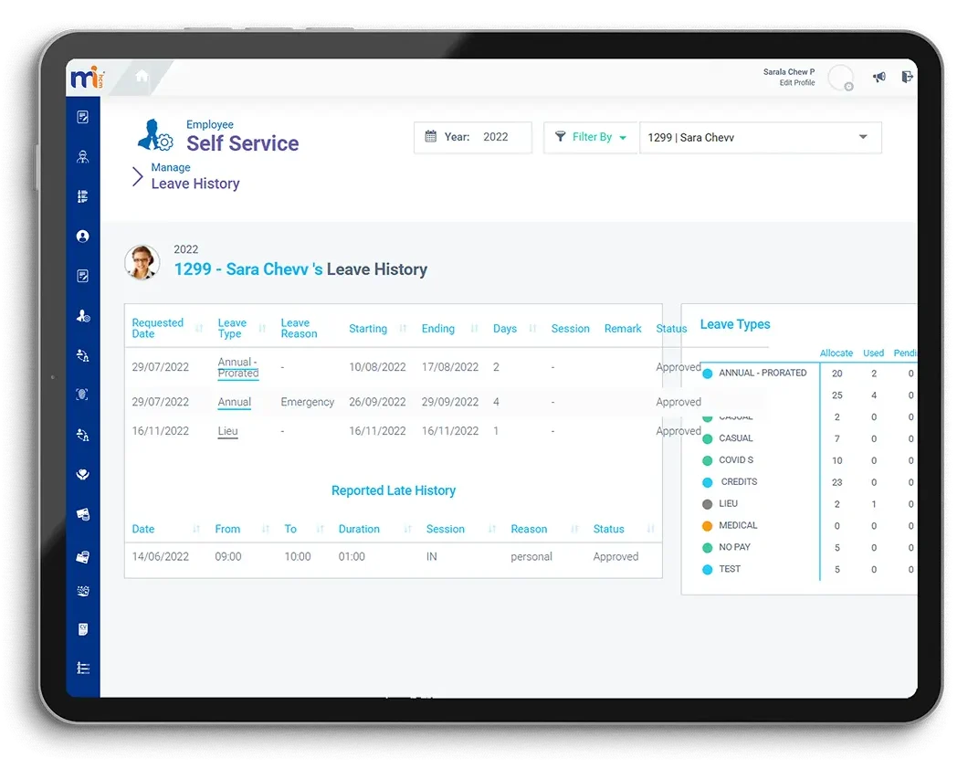Employee self-service dashboard and mobile views
