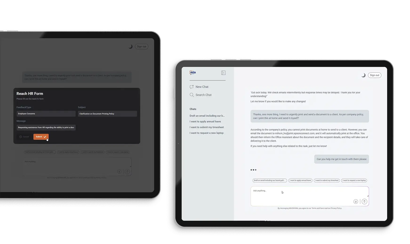 Tablet showing MiA cost optimisation workflows