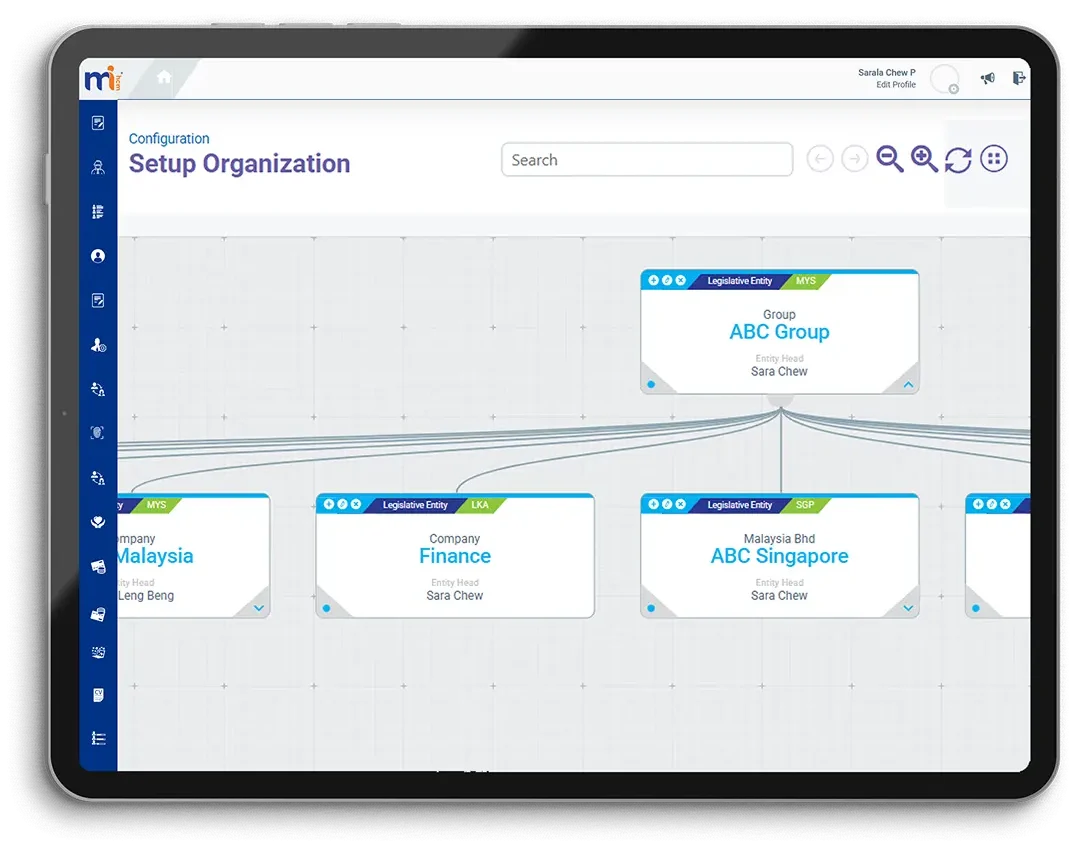 Organisation chart setup interface