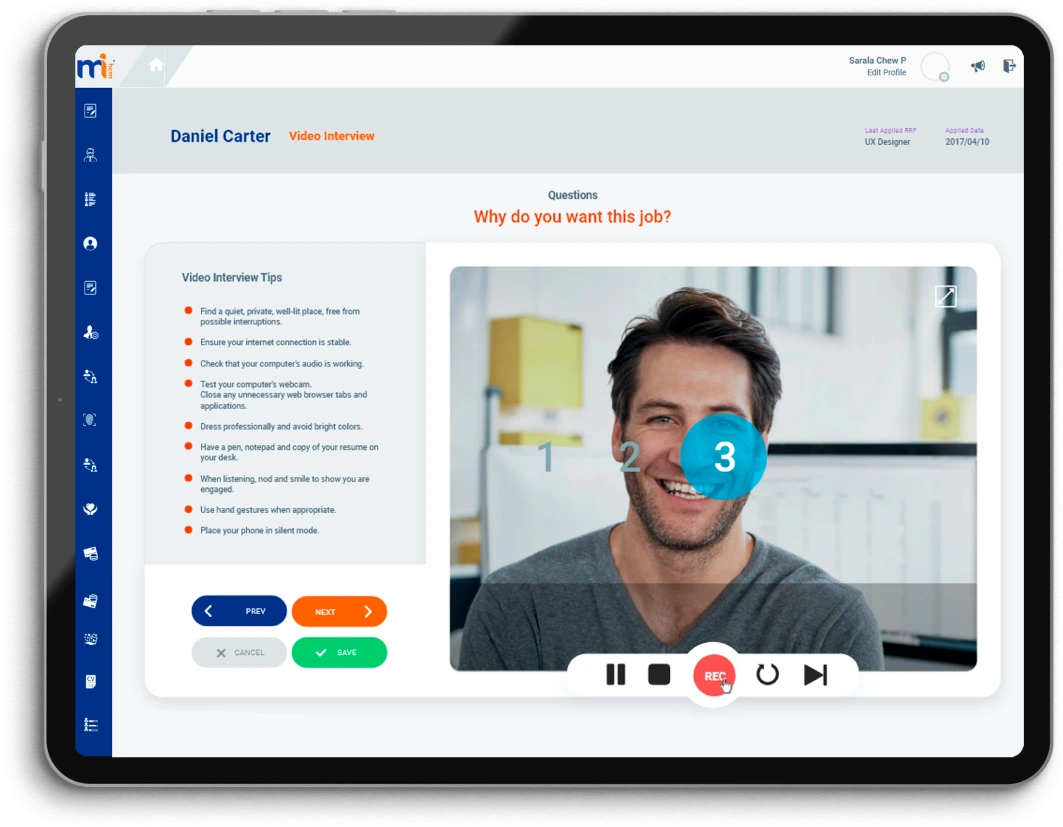 Video interview interface